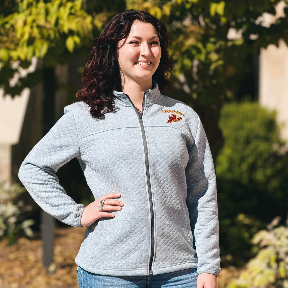 Authentic Brand Women's I-State and Punching Cy Gray Full Zip Jacket